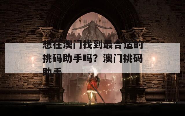 想在澳门找到最合适的挑码助手吗？澳门挑码助手