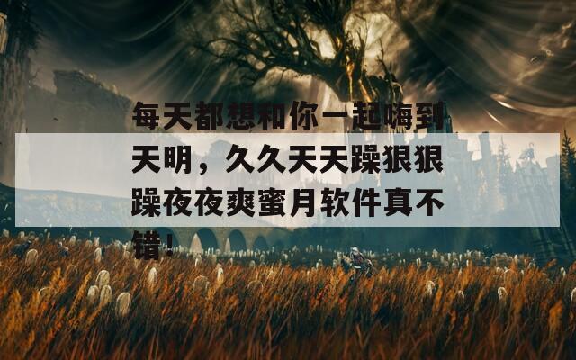 每天都想和你一起嗨到天明，久久天天躁狠狠躁夜夜爽蜜月软件真不错！